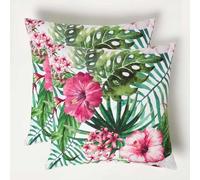HOMESCAPES Coussin d’extérieur imperméable Hibiscus, Coussin de Jardin carré 45x45 cm, Décoration Jardin extérieur - Lot de 2