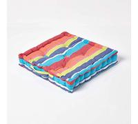 HOMESCAPES Coussin de Chaise à Rayures de Couleurs Bleu Rouge Orange Vert et Blanc Fait en 100% Coton de 50x50x10 cm pour Chaise de Salon et Chaise de Jardin