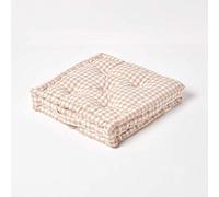 HOMESCAPES Coussin de Chaise Gingham quadrillé de Couleurs Beige et Blanc Fait en 100% Coton de 50x50x10 cm pour Chaise de Salon et Chaise de Jardin