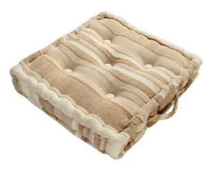 HOMESCAPES Coussin de Chaise ou Réhausseur Beige en 100% Coton de 40 x 40 x 8 cm appartenant à la Collection Stripes