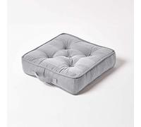 HOMESCAPES Coussin de Sol carré matelassé Rajput en Coton - Gris Clair - 40 x 40 cm