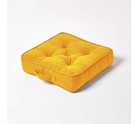 HOMESCAPES Coussin de Sol carré matelassé Rajput en Coton - Jaune Moutarde - 40 x 40 cm