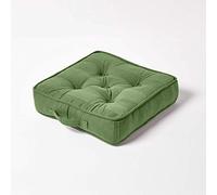 HOMESCAPES Coussin de Sol carré matelassé Rajput en Coton - Vert - 40 x 40 cm