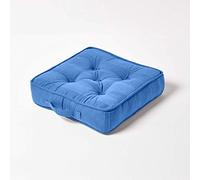 HOMESCAPES Coussin de Sol - Galette de Chaise - Bleu 40x40x8cm - Collection Rajput 100% Coton