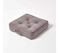 HOMESCAPES Coussin de Sol - Galette de Chaise - Gris 40x40x8cm - Collection Rajput 100% Coton
