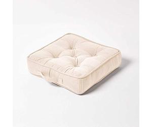 HOMESCAPES Coussin de Sol - Galette de Chaise - Naturel 40x40x8cm - Collection Rajput 100% Coton