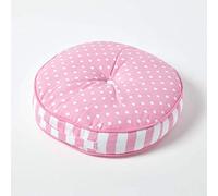 HOMESCAPES Coussin de Sol Rond pour Enfants Rose et Blanc à Pois Ø 43 cm