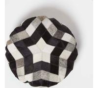 HOMESCAPES Coussin en fourrure rond 40 cm - Patchwork Coussin étoile en fourrure & cuir crème-gris-noir