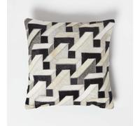 HOMESCAPES Coussin en Peau véritable à Motif Blocs géométriques, Coussin carré 45x45 cm