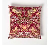 HOMESCAPES Coussin en Velours Rouge Tissu William Morris, Housse de Coussin 45x45 cm