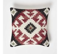 HOMESCAPES Coussin Kilim en Laine et Coton Tawa, Coussin Carré 45x45 cm, Décoratif Berbère