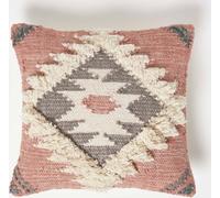 HOMESCAPES Coussin Kilim Pali rose-gris - Coussin 45 x 45 cm avec garnissage