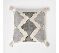 HOMESCAPES Coussin Noir et Gris en Coton Malmo, Coussin déco géométrique 45x45 cm