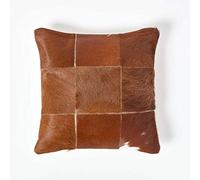 HOMESCAPES Coussin Patchwork en Peau véritable Grands Carreaux 45 x 45 cm
