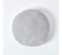 HOMESCAPES Coussin Rond 40 cm en Velours Pur Coton Doux uni Gris Clair, décoration canapé ou Fauteuil