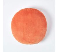 HOMESCAPES Coussin Rond 40 cm en Velours Pur Coton Doux uni Orange, décoration canapé ou Fauteuil