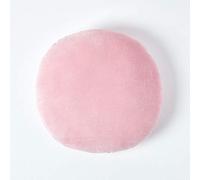 HOMESCAPES Coussin Rond 40 cm en Velours Pur Coton Doux uni Rose, décoration canapé ou Fauteuil