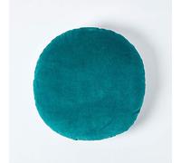 HOMESCAPES Coussin Rond 40 cm en Velours Pur Coton Doux uni Vert émeraude, décoration canapé ou Fauteuil