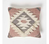HOMESCAPES Coussin Rose Kilim en Laine et Coton Pali, Coussin carré 45x45 cm, Coussin décoratif berbère