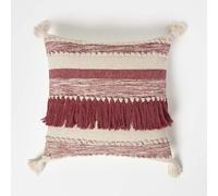 HOMESCAPES Coussin Rouge et Beige Kilim Zadar, Coussin carré 45x45 cm, Coussin décoratif berbère