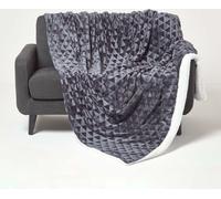 HOMESCAPES Couverture douillette en velours avec motif triangulaire - couverture sherpa gris foncé, 200 x 230 cm