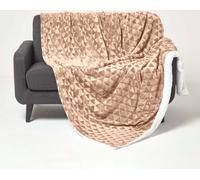 HOMESCAPES Couverture douillette en velours avec motif triangulaire - couverture sherpa marron clair, 130 x 160 cm