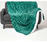 HOMESCAPES Couverture douillette en velours avec motif triangulaire - couverture sherpa vert émeraude, 160 x 200 cm