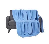 HOMESCAPES Couverture en coton Bio - Bleu, Plaid nid d’abeille 180 x 230 cm