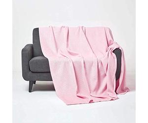 HOMESCAPES Couverture en Coton Bio - Rose, Plaid nid d’Abeille 230 x 230 cm