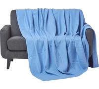 HOMESCAPES Couverture gaufrée 100% coton bio bleu, 180 x 230 cm