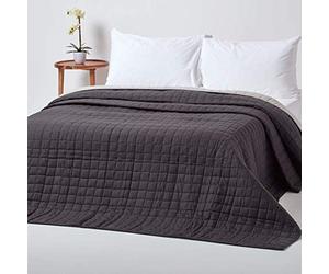 HOMESCAPES Couverture matelassée réversible qualité supèrieure 150 x 200 cm de Couleur Noir/Gris Faites en Pur Coton garnissage 100% Polyester