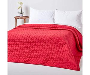 HOMESCAPES Couverture matelassée réversible qualité supèrieure 150 x 200 cm de Couleur Rouge/Blanc Faites en Pur Coton garnissage Polyester
