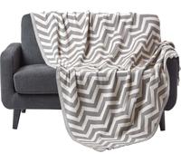 HOMESCAPES Couvre-lit à motif de chevrons, 100% coton, gris, 130 x 170 cm