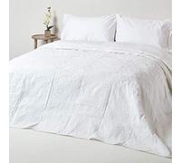 HOMESCAPES - Couvre-lit Blanc matelassé Motif en Relief - 230 x 260 cm
