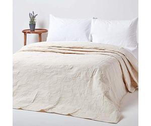 HOMESCAPES - Couvre-lit crème matelassé Motif en Relief - 180 x 260 cm
