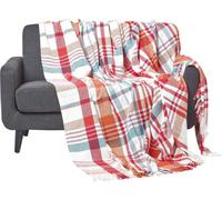 HOMESCAPES Couvre-lit Falun avec motif tartan et franges, rouge, 255 x 360 cm
