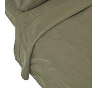 HOMESCAPES Drap de lit en lin vert olive,270 x 300 cm