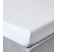 HOMESCAPES Drap Housse 120x190 cm, Bonnet 30 cm et Jupe élastique, 100% Coton égyptien 200 Fils, Coloris Blanc