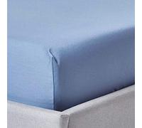 HOMESCAPES Drap Housse 120x190 cm, Bonnet 30 cm et Jupe élastique, 100% Satin de Coton égyptien 1000 Fils, Coloris Bleu