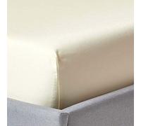 HOMESCAPES Drap Housse 120x190 cm, Bonnet 30 cm et Jupe élastique, 100% Satin de Coton égyptien 1000 Fils, Coloris Crème
