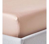 HOMESCAPES Drap Housse 120x190 cm, Bonnet 30 cm et Jupe élastique, 100% Satin de Coton égyptien 1000 Fils, Coloris Beige Taupe