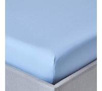 HOMESCAPES Drap Housse 140x190 cm, Bonnet 30 cm et Jupe élastique, 100% Coton égyptien 200 Fils, Coloris Bleu