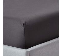 HOMESCAPES Drap Housse 140x190 cm, Bonnet 30 cm et Jupe élastique, 100% Satin de Coton égyptien 1000 Fils, Coloris Gris foncé