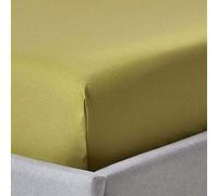 HOMESCAPES Drap Housse 140x190 cm, Bonnet 30 cm et Jupe élastique, 100% Satin de Coton égyptien 1000 Fils, Coloris Vert Olive