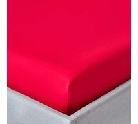 HOMESCAPES Drap Housse 140x190 cm, Bonnet 46 cm et Jupe élastique, 100% Coton égyptien 200 Fils, Coloris Rouge