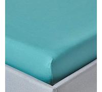 HOMESCAPES Drap Housse 140x190 cm, Bonnet 46 cm et Jupe élastique, 100% Coton égyptien 200 Fils, Coloris Turquoise