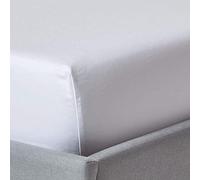 HOMESCAPES Drap Housse 140x190 cm, Grand Bonnet 46 cm et Jupe élastique, 100% Satin de Coton égyptien 1000 Fils, Coloris Blanc