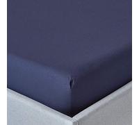 HOMESCAPES Drap Housse 160x200 cm, Bonnet 30 cm et Jupe élastique, 100% Coton égyptien 200 Fils, Coloris Bleu Marine