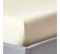 HOMESCAPES Drap Housse 160x200 cm, Bonnet 30 cm et Jupe élastique, 100% Satin de Coton égyptien 1000 Fils, Coloris Crème