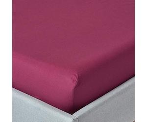 HOMESCAPES Drap Housse 180x200 cm, Bonnet 46 cm et Jupe élastique, 100% Coton égyptien 200 Fils, Coloris Bordeaux